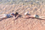 Schwimmen im glasklaren Wasser bei einem Familientörn vor Sardinien.