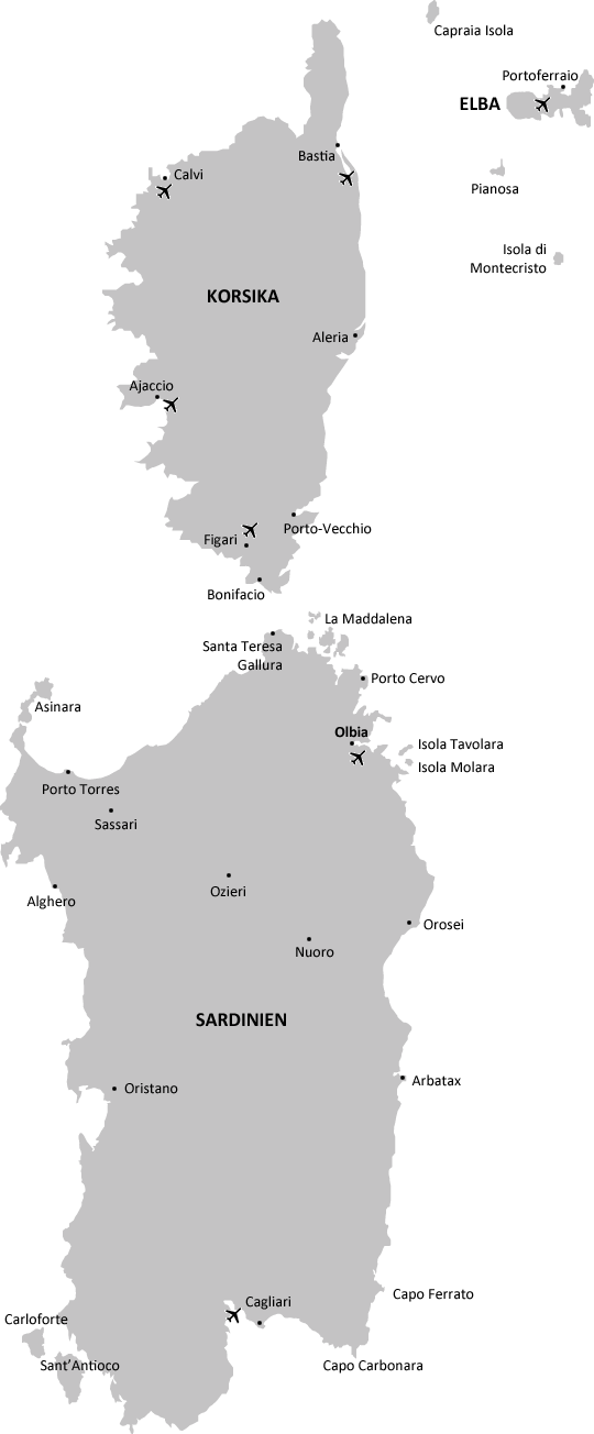 Karte Sardinien Korsika